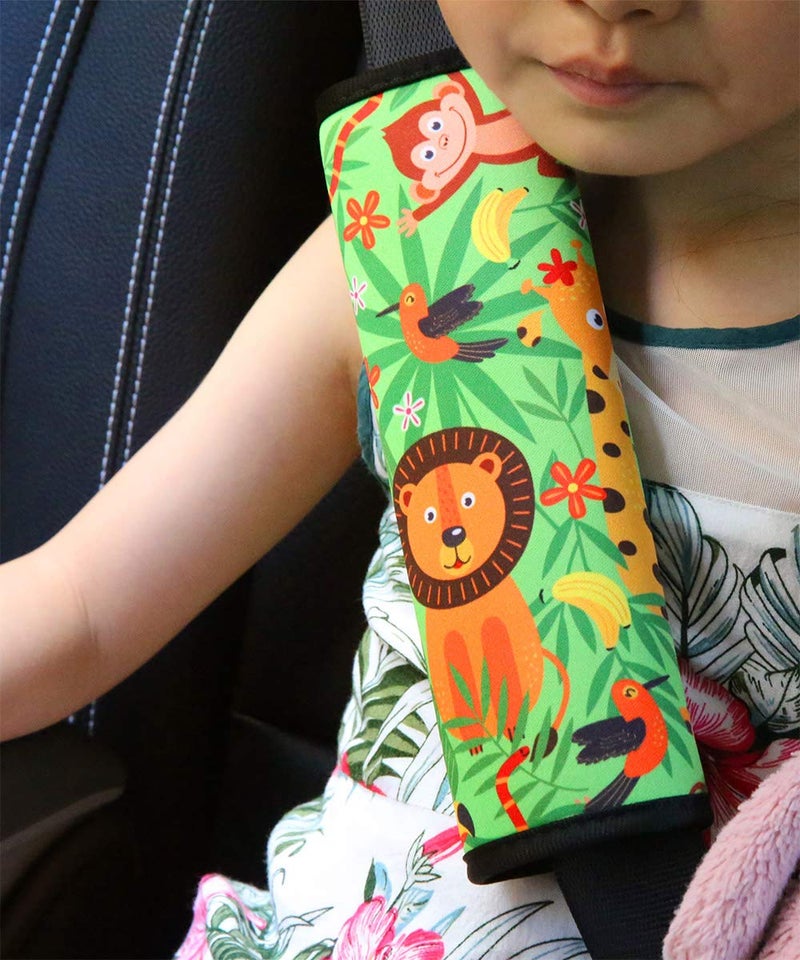 YR Seat Belt Cover for Kids, Soft Comfort Seat Belt Cushion for Children, Cute Cartoon Pattern Car Seat Belt Pads Cover for Girls and Boys, 1 Pack, Jungle - Image 2